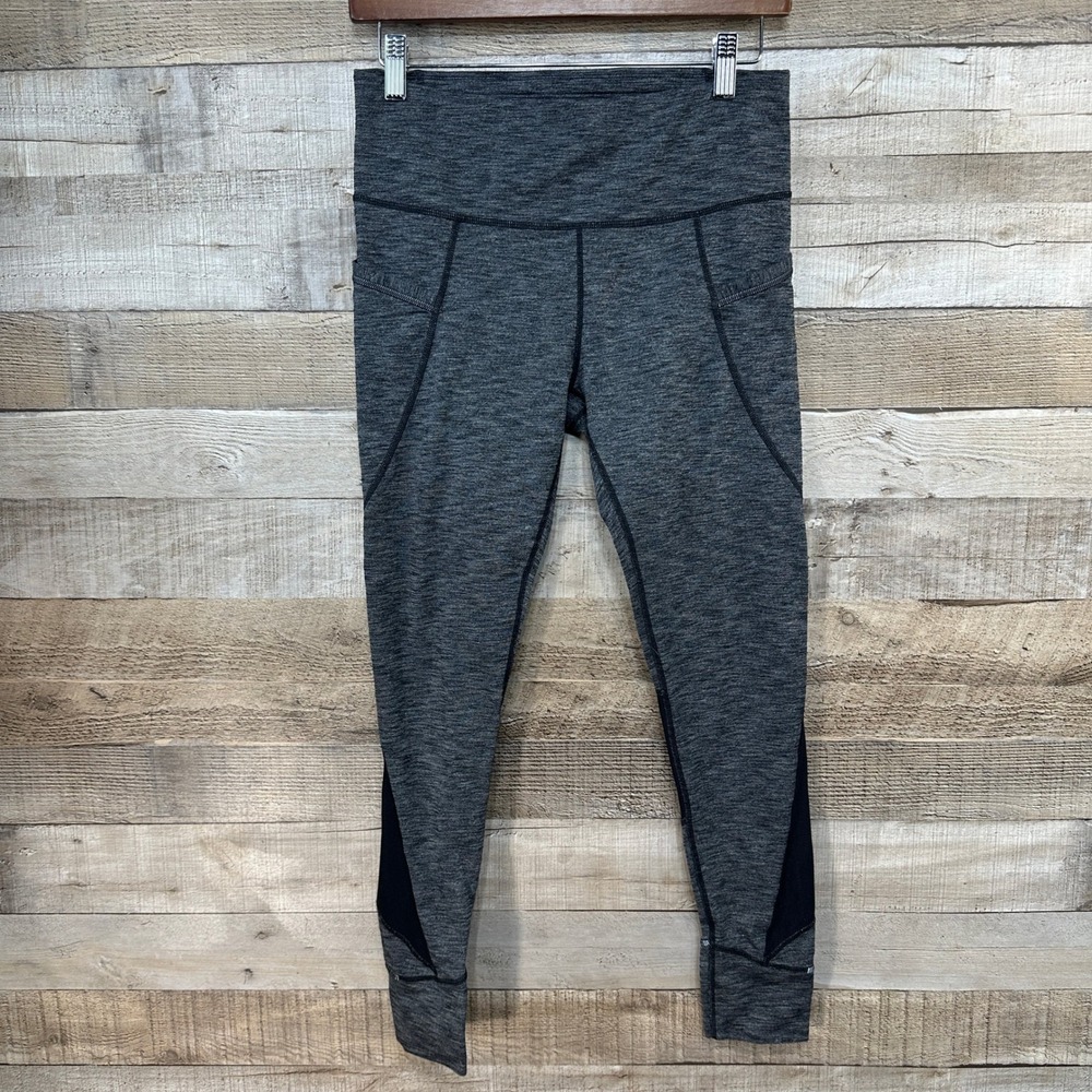 Athleta Womens Dark Grey‎ Heathered Reflective Trim Pockets Leggings Size M